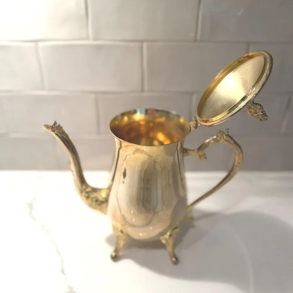 Vintage International Silver Co Gold Plated Coffee Pot, Victorian Tea Server